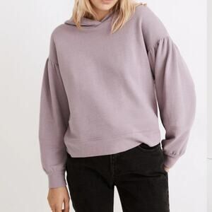 Madewell Pleat Drop Sleeve Shrunken Hoodie Sweatshirt Violet Purple Cotton Small